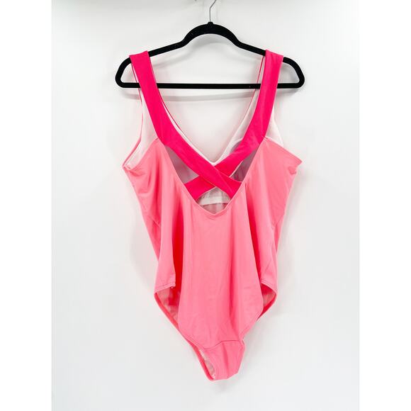 BODEN Cross Back Swimsuit Fizzy Fusion Color Block Pink Coral - Picture 4 of 8